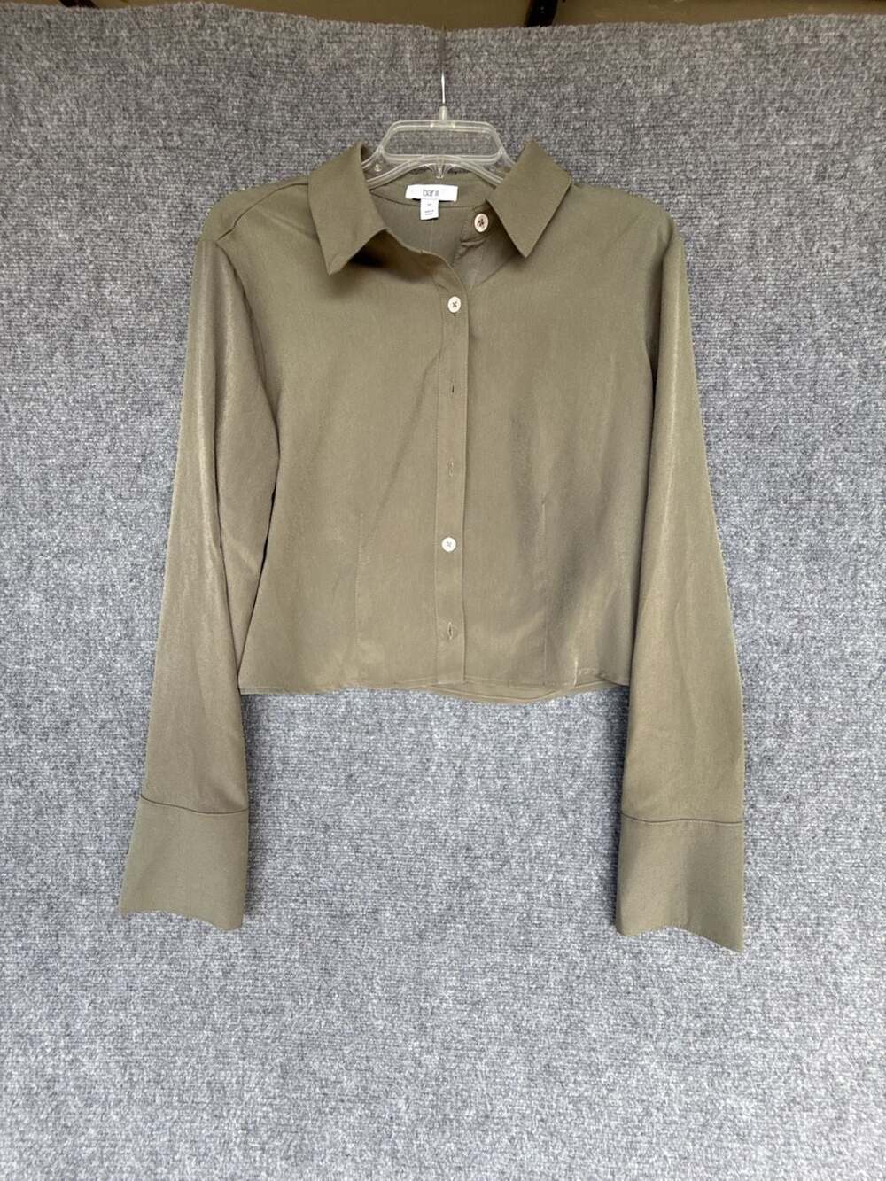 Bar III Core Blouse Dusty Olive Long Sleeve Button Down Shirt Medium